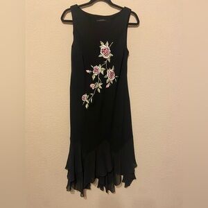 Y2K S.L. Fashions Floral Asymmetrical Fairy Dress Black sz 10 Goth Whimsigoth